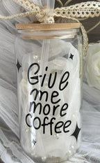Coffee Cat Glass Tumbler: 16oz Reusable Cup with Bamboo Lid & Straw