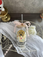 Dog Mom Glass Iced Coffee Cup: Pearl Teacup, Rhinestone Lid