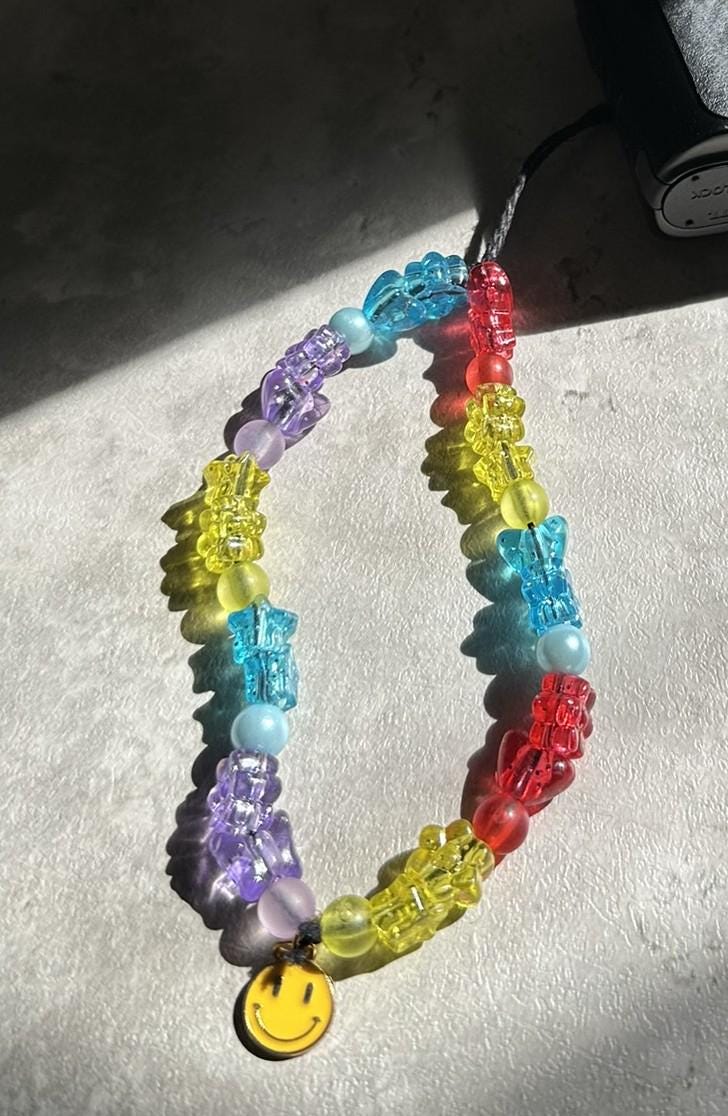 Rainbow Beaded Phone Charm: Smiley Face Y2K Strap