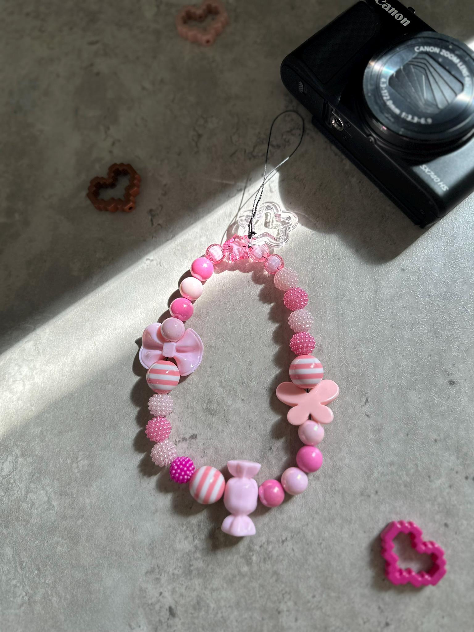 Pink Beaded Phone Charm – Candycore Kawaii Strap