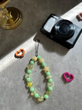 Green Beaded Phone Charm: Handmade Pastel Star Strap