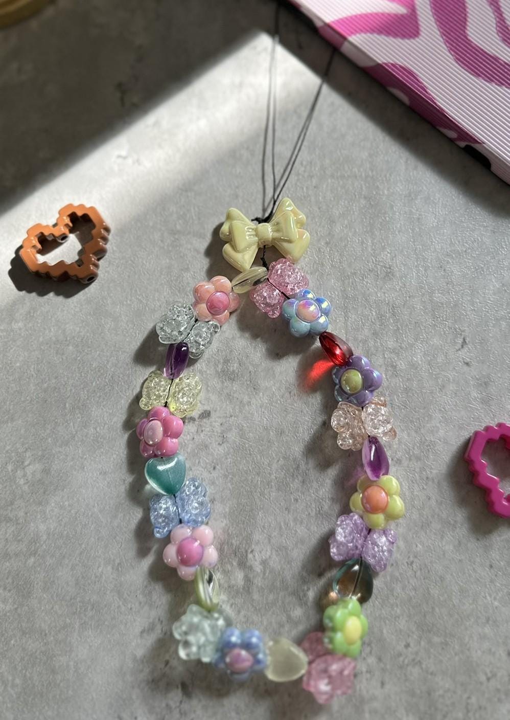 Pastel Flower Beaded Phone Charm: Fairycore Kawaii Strap