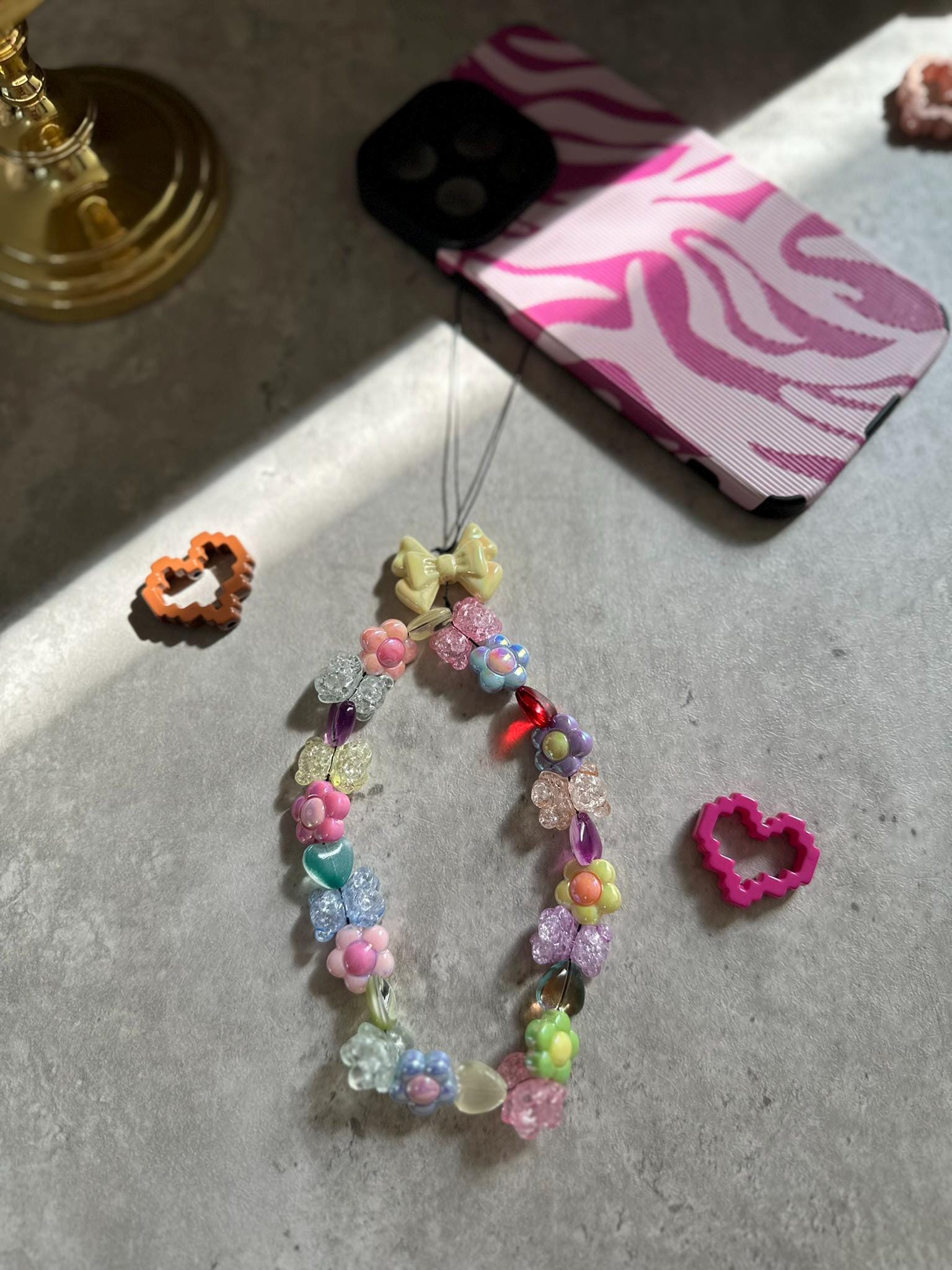 Pastel Flower Beaded Phone Charm: Fairycore Kawaii Strap