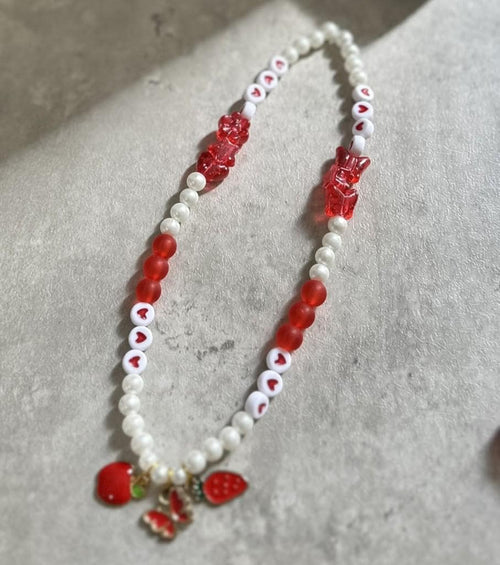 Berry Sweet Phone Charm: Handmade Beaded Wrist Strap with Strawberry Accents