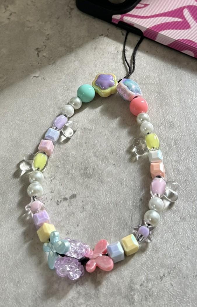 Butterfly Garden Phone Charm | Pastel Beaded Wrist Strap