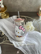 Peek-A-Boo Kitty Glass Cup – Rhinestone Lid | 16oz Coquette Tumbler with Straw