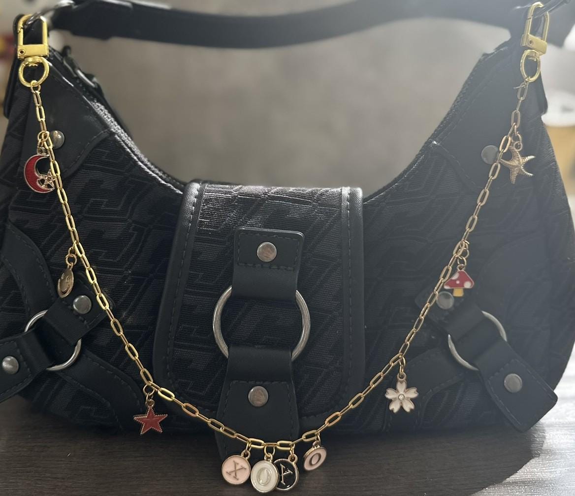 Black & Gold Bag Charm – Dreamy Aesthetic Purse Accessory with Charms | Coquette, Fairycore, Grunge Glam