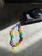 Rainbow Beaded Phone Charm: Smiley Face Y2K Strap