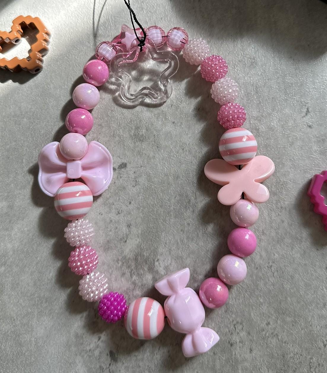 Pink Beaded Phone Charm – Candycore Kawaii Strap