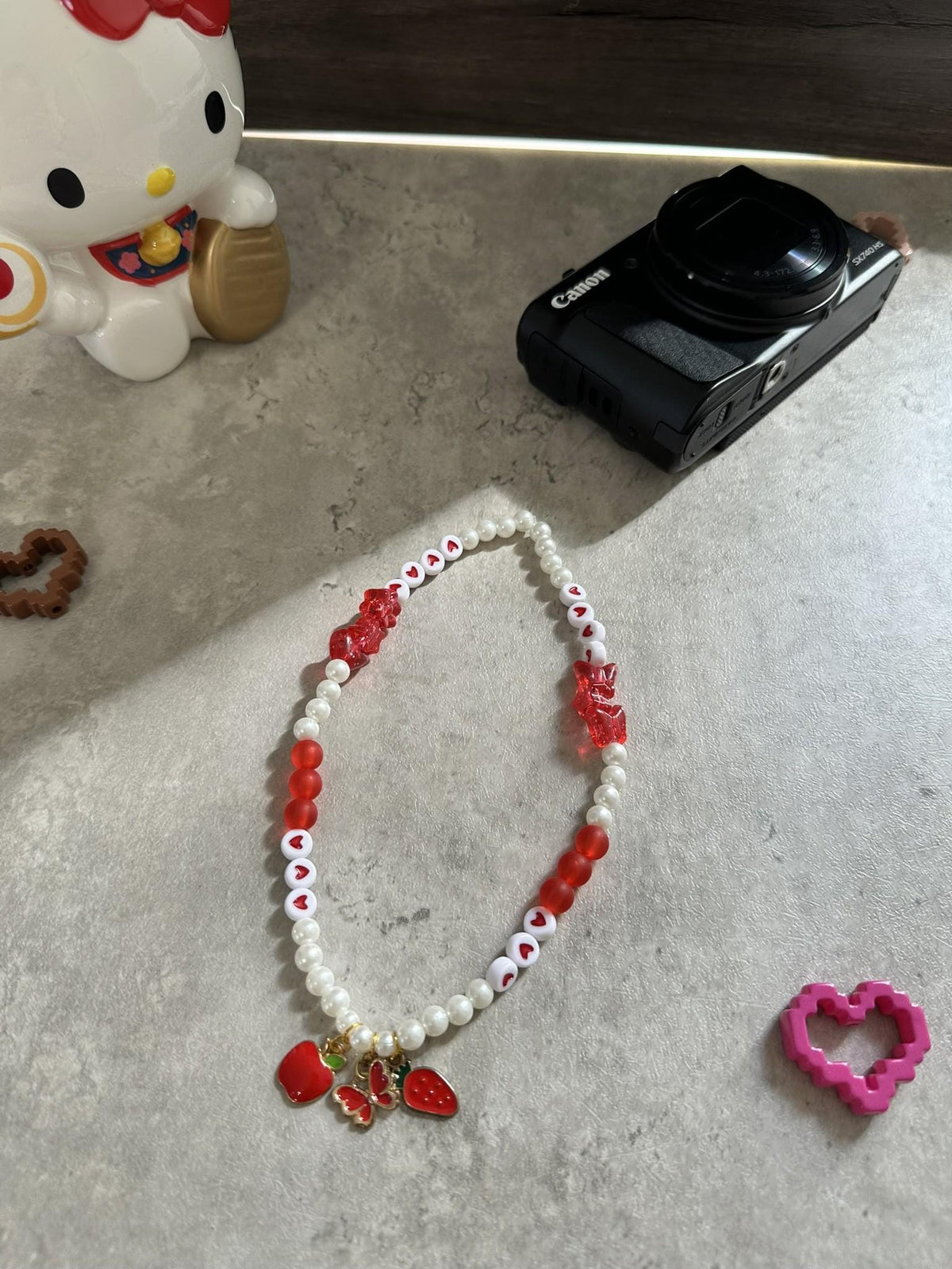 Berry Sweet Phone Charm: Handmade Beaded Wrist Strap with Strawberry Accents