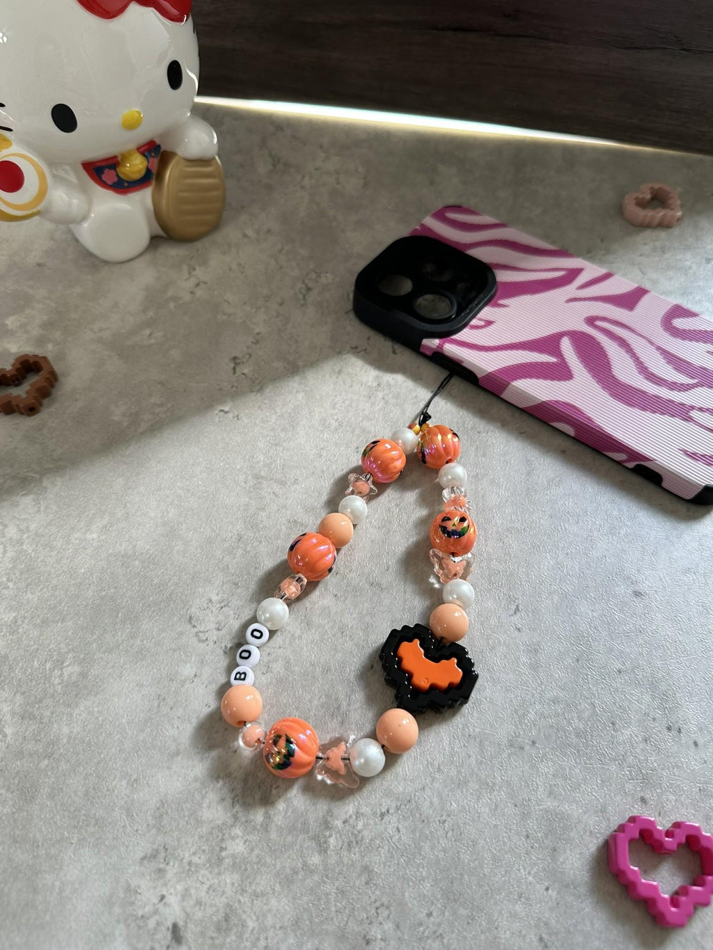 Spooky Boo Halloween Phone Charm | Beaded Wrist Strap