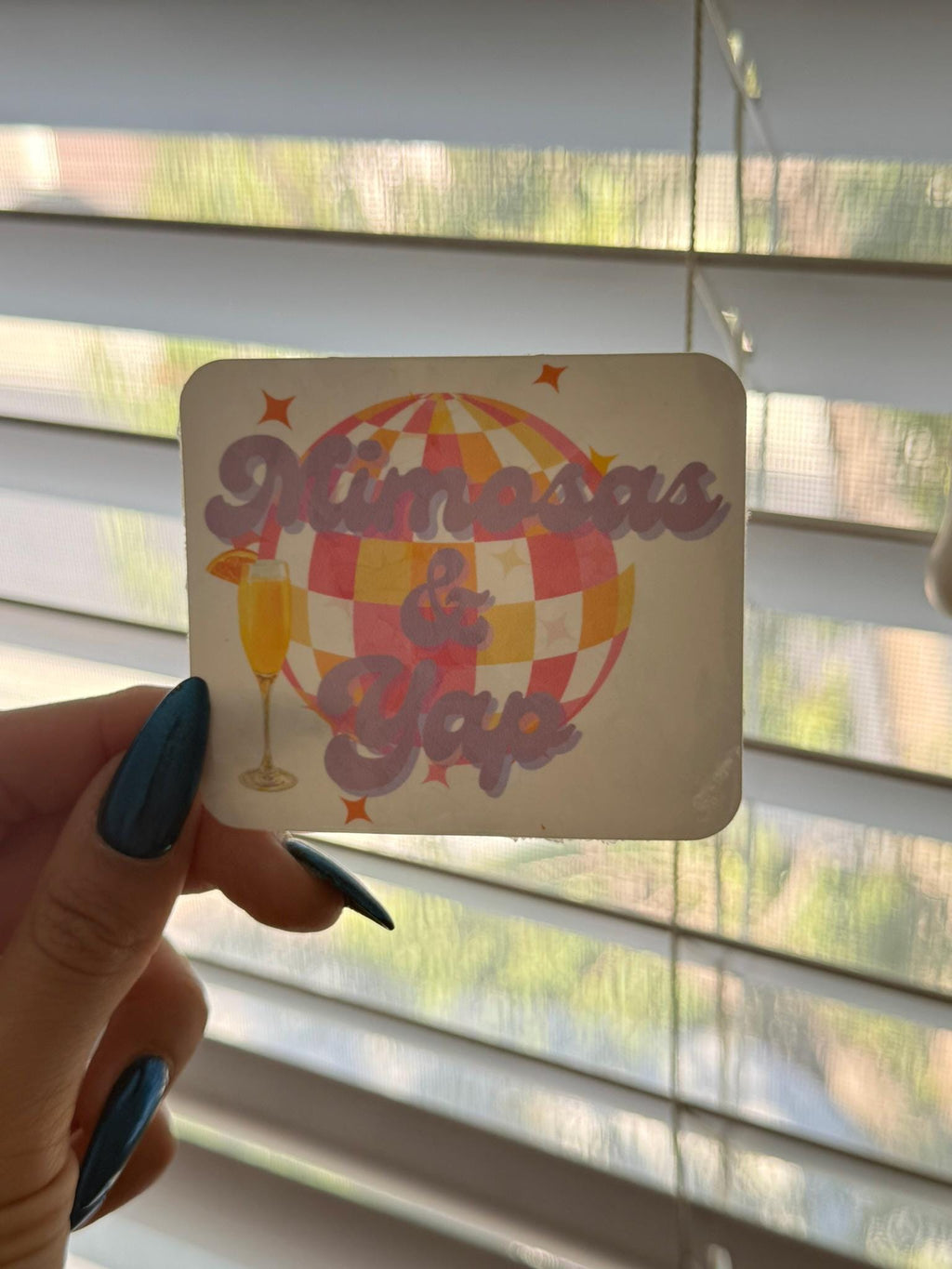 Waterproof Holographic Vinyl Sticker — Mimosas and Yap, Disco Ball Brunch