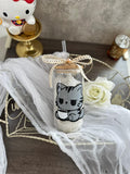 Coffee Cat Glass Tumbler: 16oz Reusable Cup with Bamboo Lid & Straw