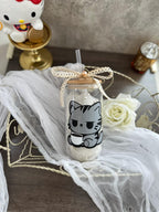 Coffee Cat Glass Tumbler: 16oz Reusable Cup with Bamboo Lid & Straw