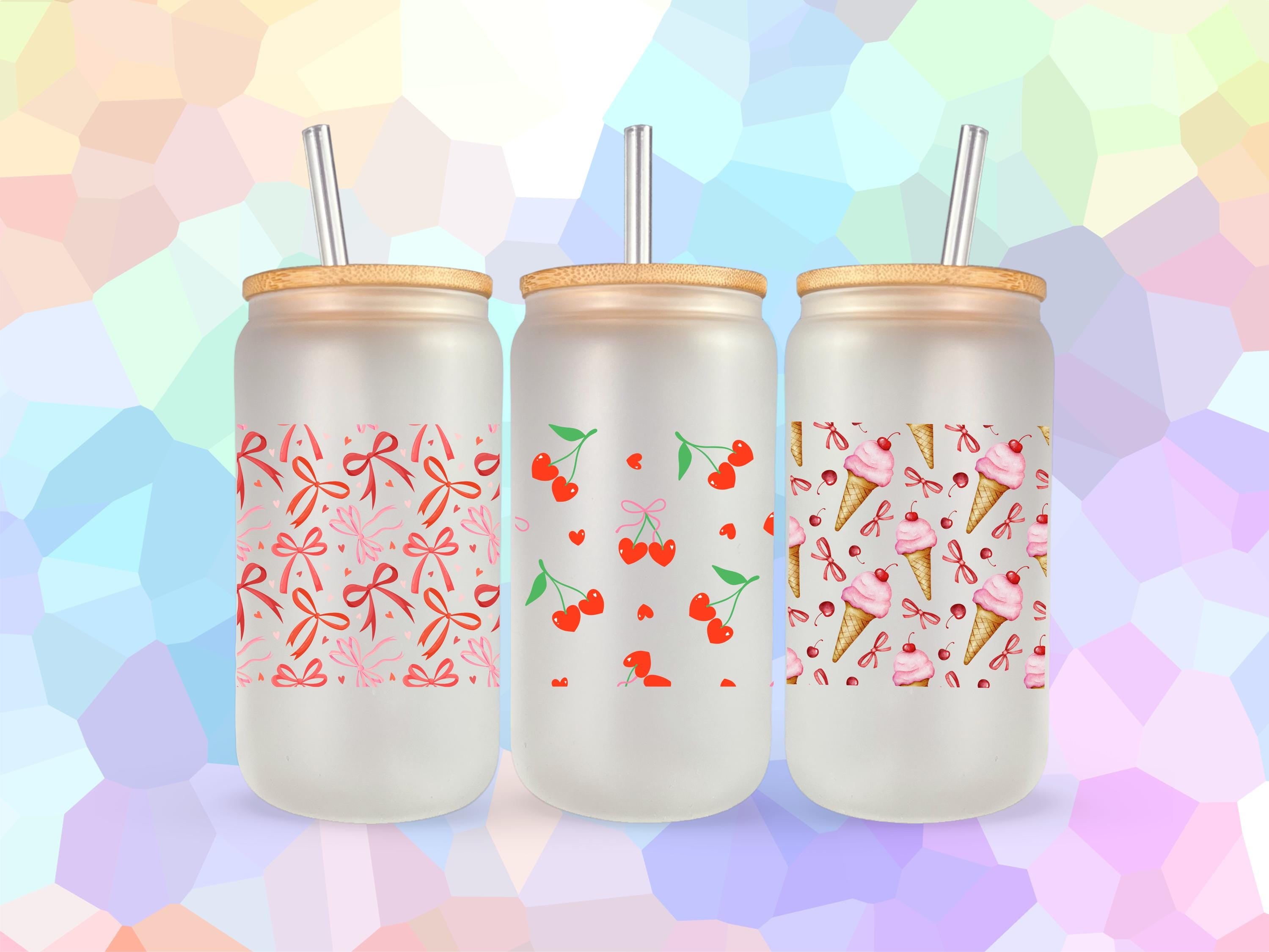 Customizable Frosted Glass Iced Coffee Tumbler: Rhinestone Bamboo Lid