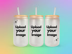 Customizable Frosted Glass Iced Coffee Tumbler: Rhinestone Bamboo Lid