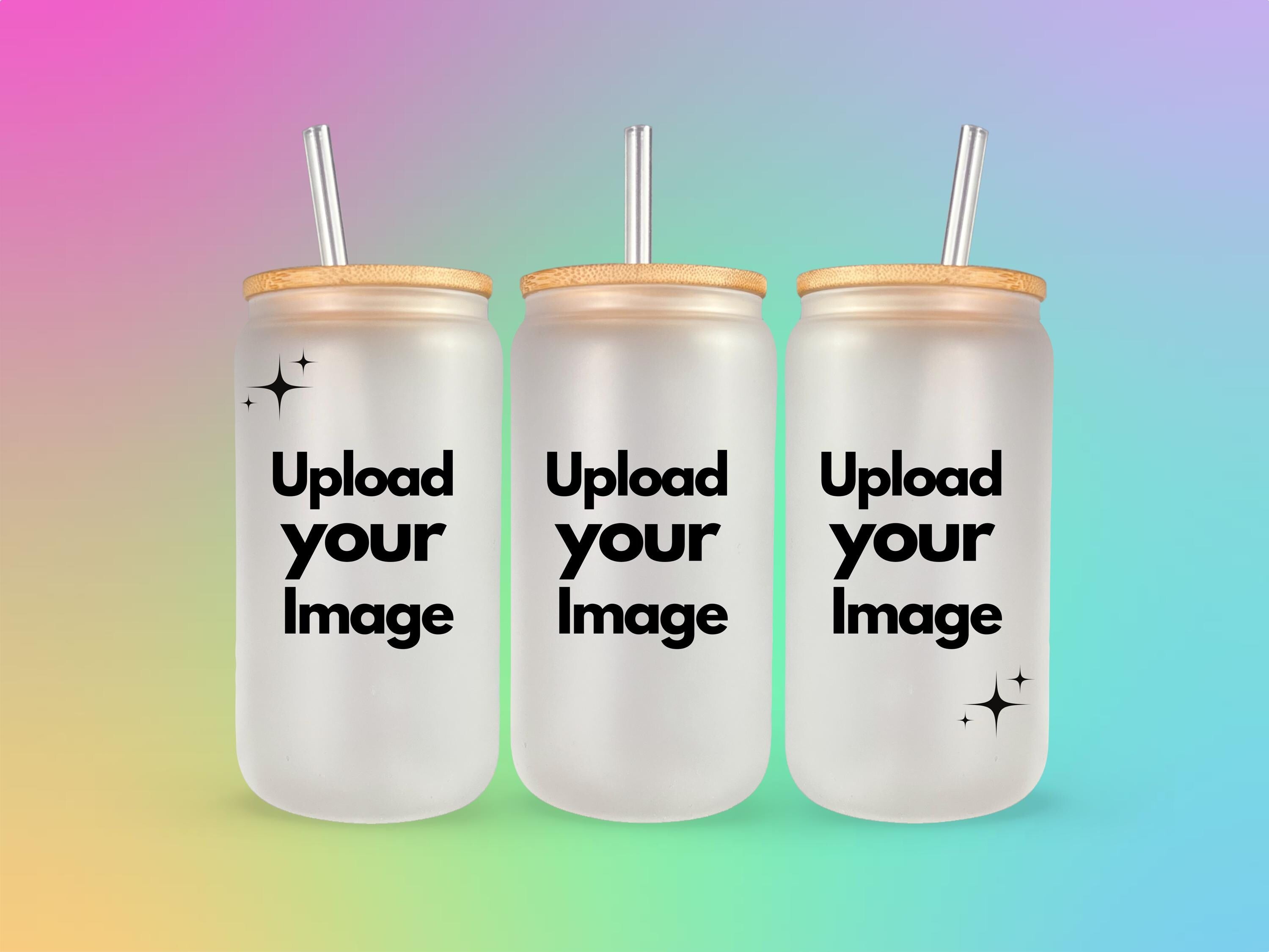 Customizable Frosted Glass Iced Coffee Tumbler: Rhinestone Bamboo Lid