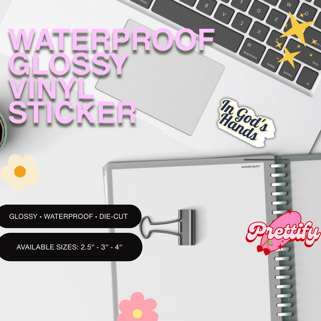 Waterproof Holographic Vinyl Sticker — In God’s Hands, Christian Faith