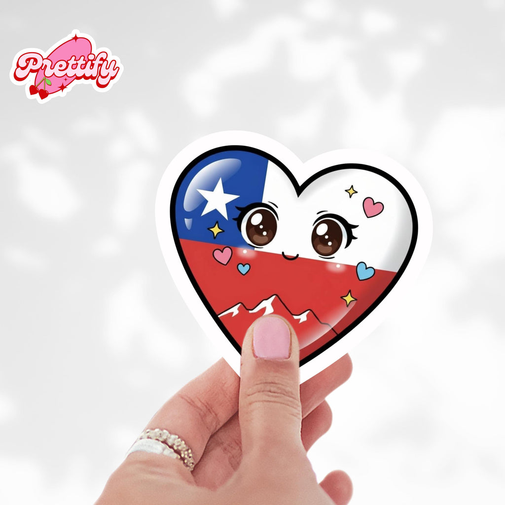 Kawaii Chile Flag Heart Sticker | Laptop Decal