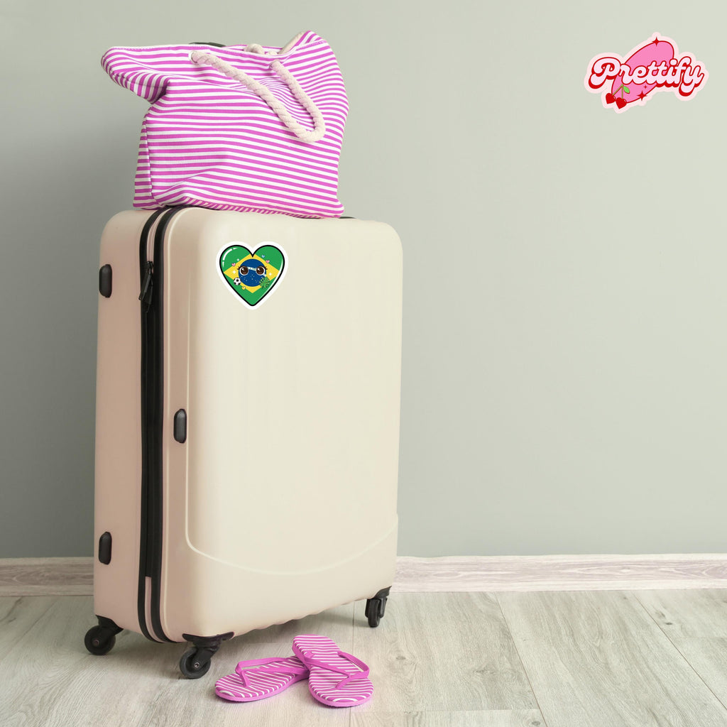 Kawaii Brazil Flag Heart Sticker | Brazilian Pride Vinyl Decal