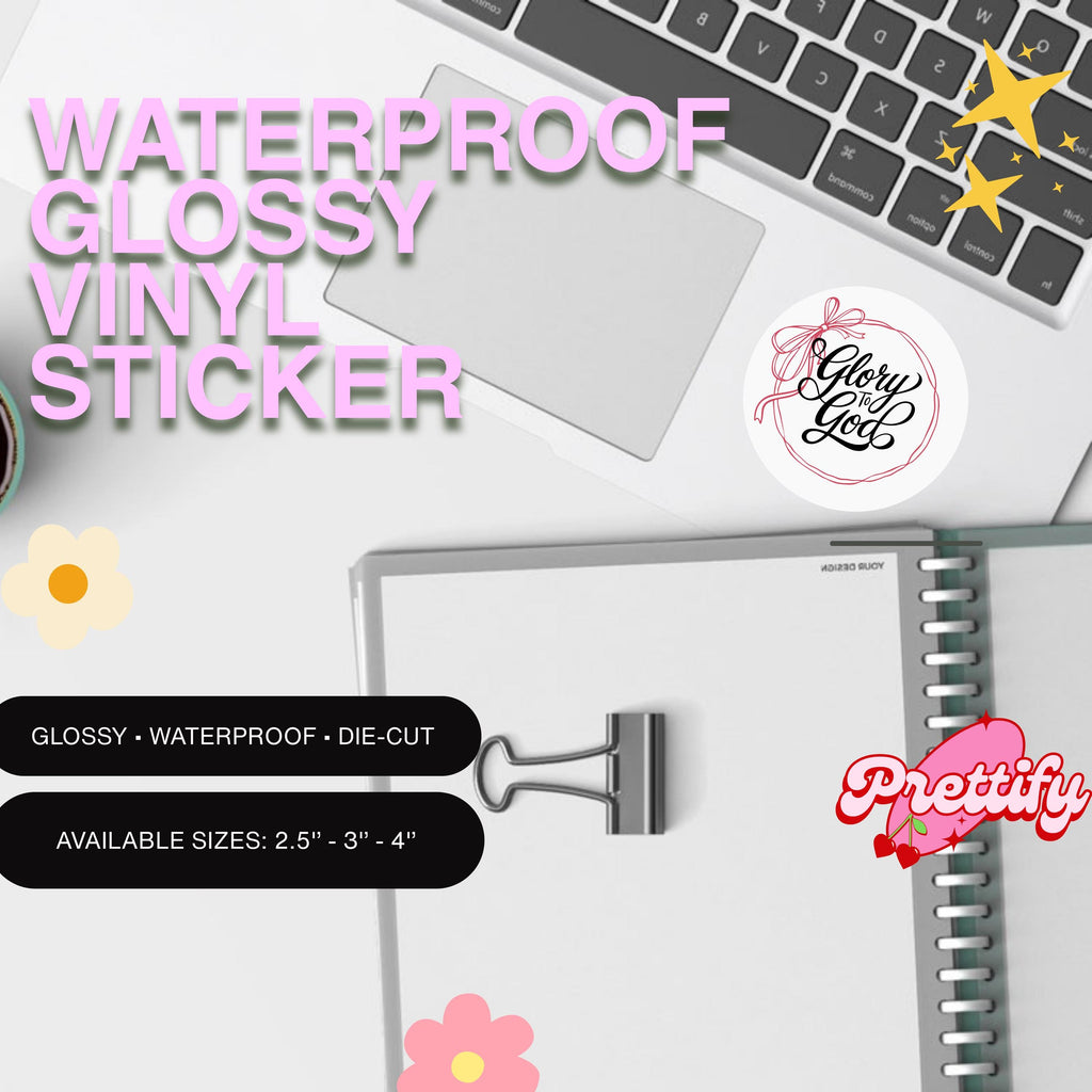 Waterproof Holographic Vinyl Sticker — Glory to God, Christian Faith