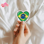 Kawaii Brazil Flag Heart Sticker | Brazilian Pride Vinyl Decal