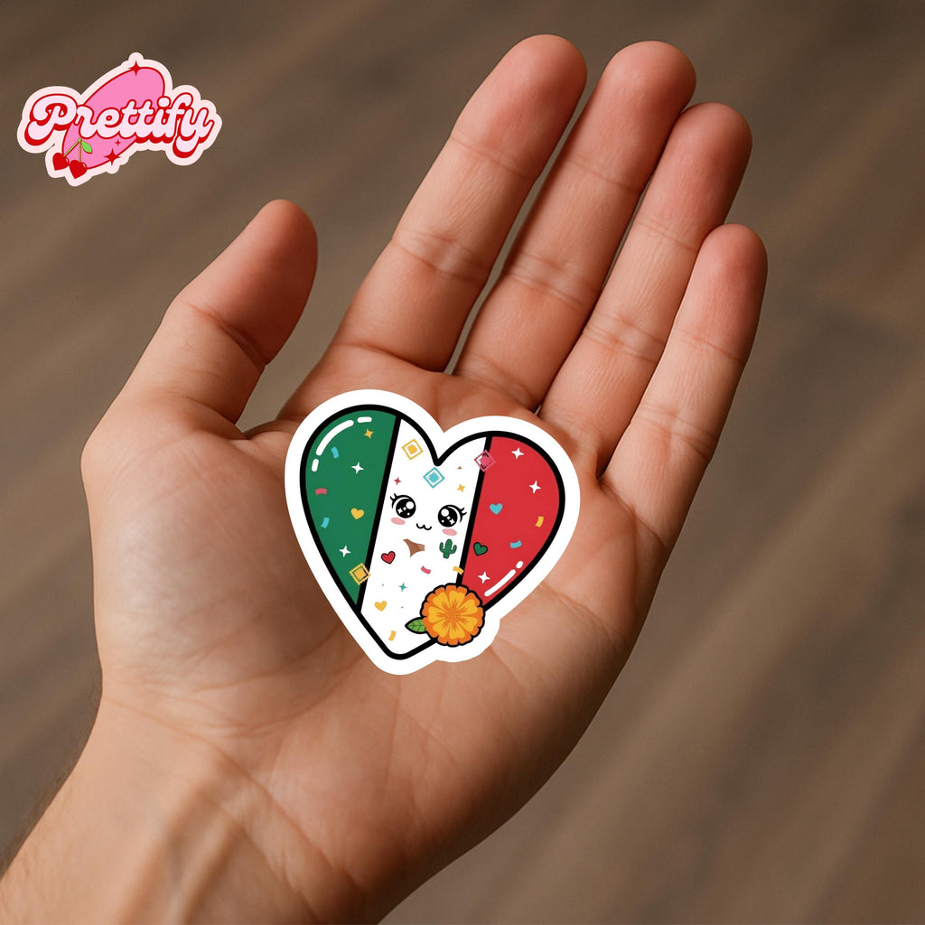 Kawaii Mexico Heart Flag Sticker | Waterproof Vinyl Decal