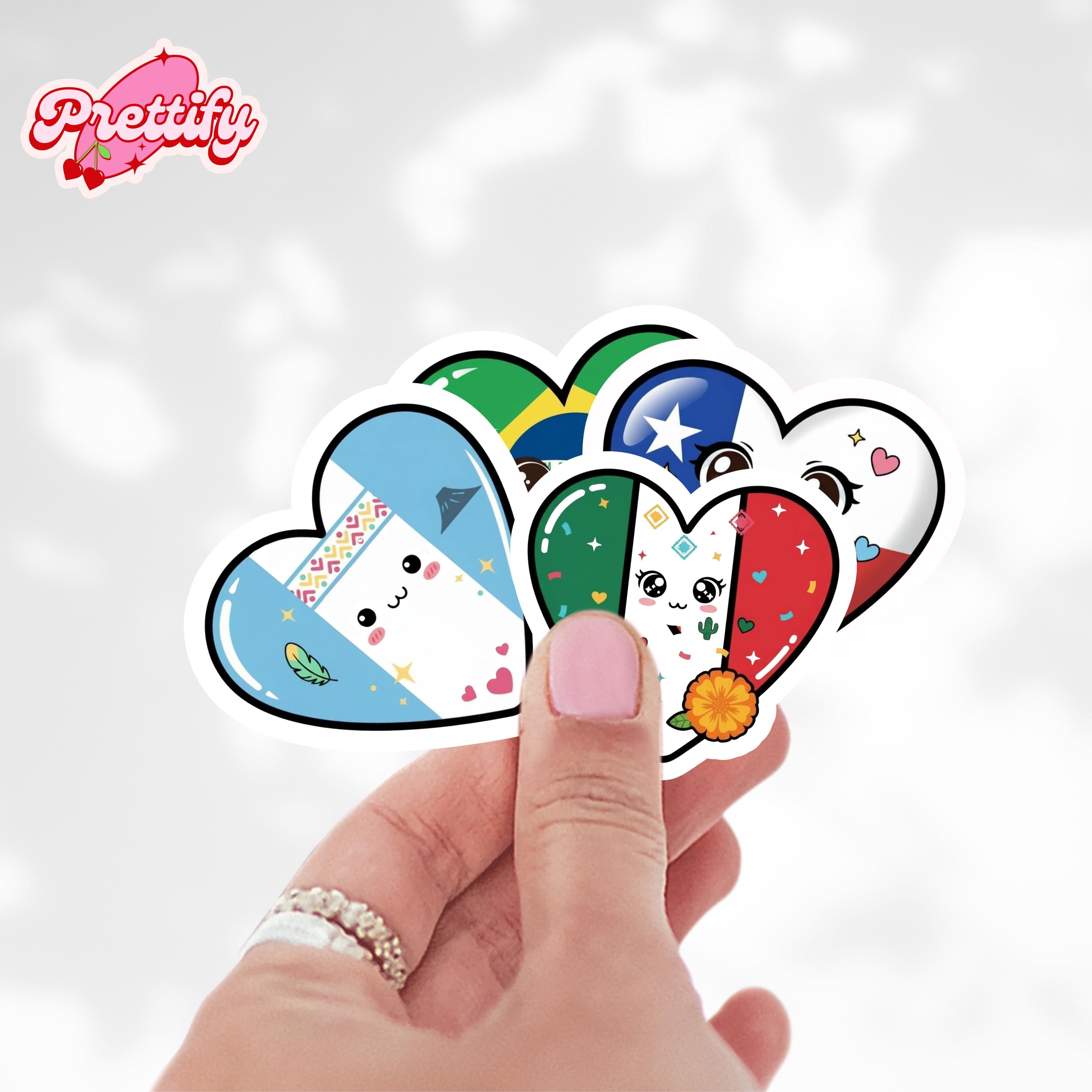 Custom Kawaii Heart Flag Sticker | Personalized Country Vinyl Decal