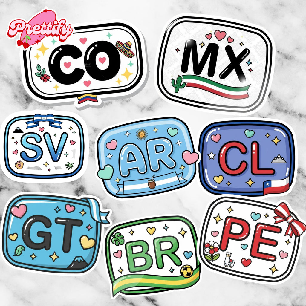 Custom Kawaii Country Initial Sticker | Latin America Flag Vinyl Decal