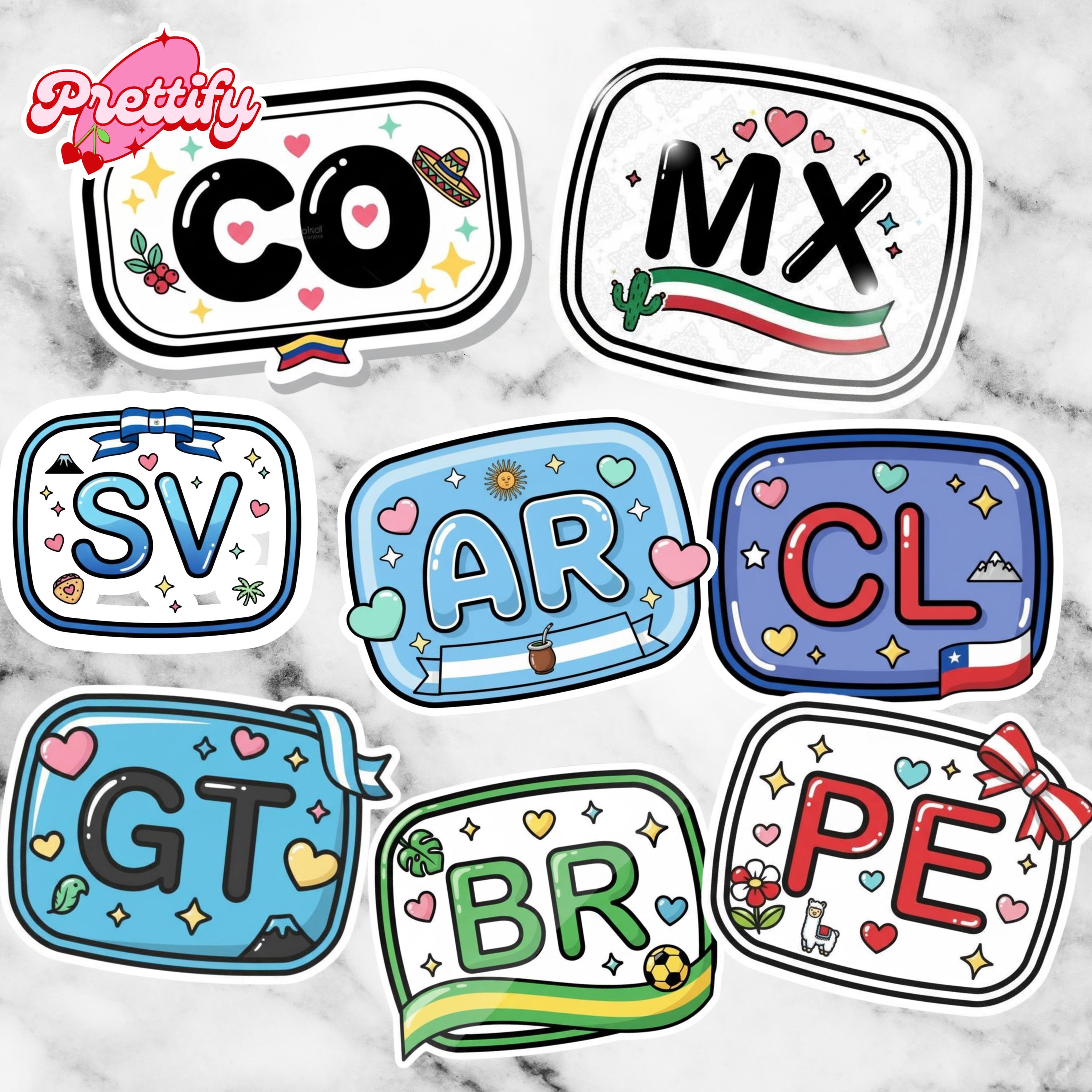 Custom Kawaii Country Initial Sticker | Latin America Flag Vinyl Decal