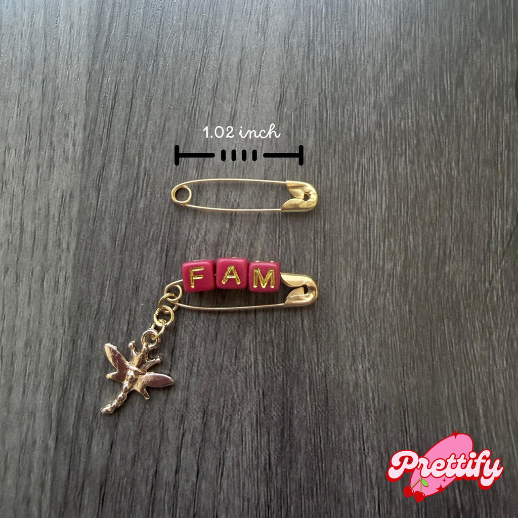 Personalized Safety Pin Brooch with Charm | Custom Letter Bead Accessory