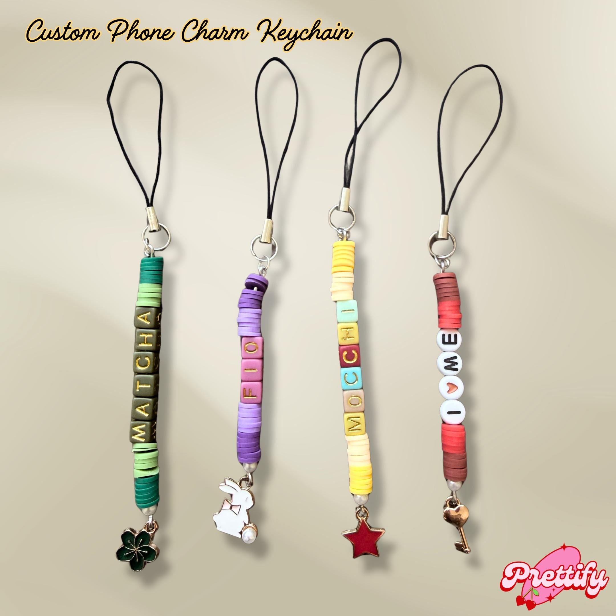 Custom Phone Charm Keychain | Personalized Name Phone Charm | Beaded Phone Strap | Bag Charm | Zipper Charm | Handmade Gift