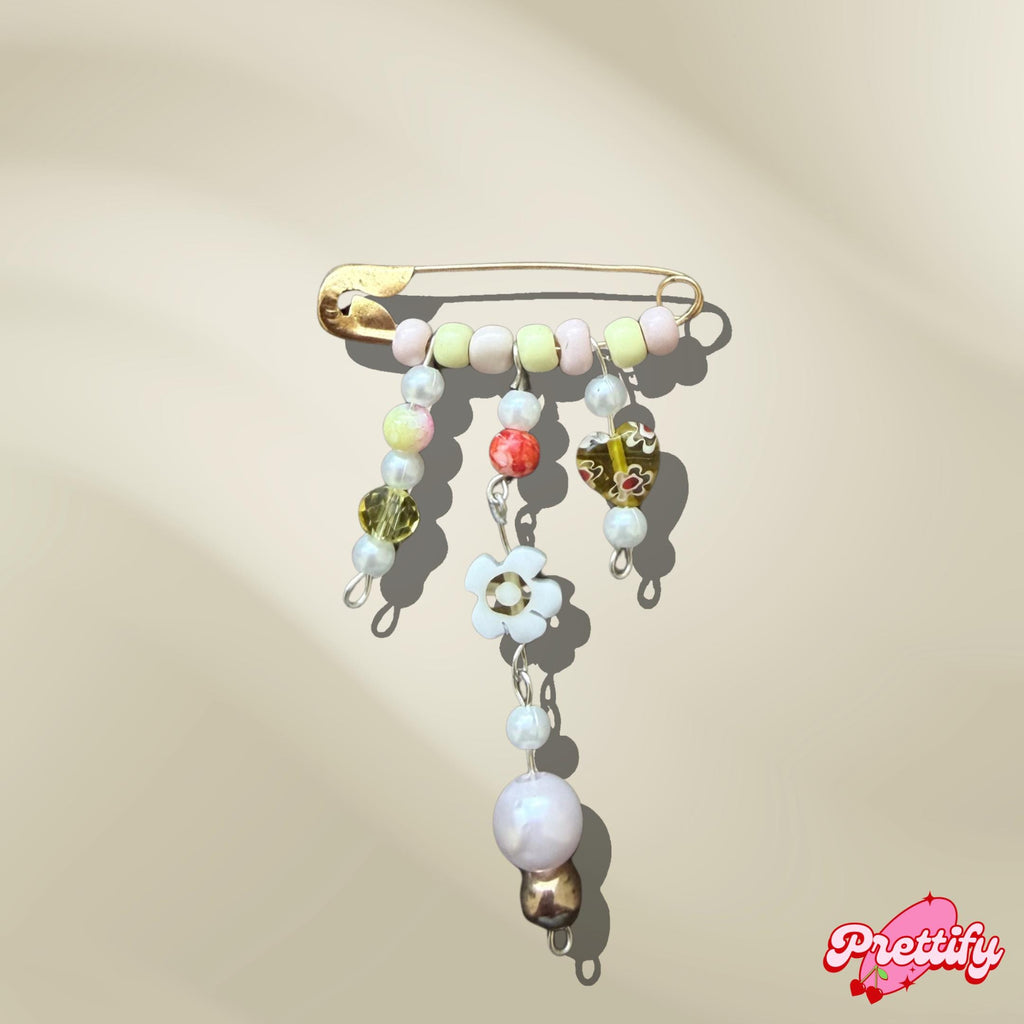 Pastel Beaded Safety Pin Brooch | Handmade Charm Accessory for Jackets, Bags