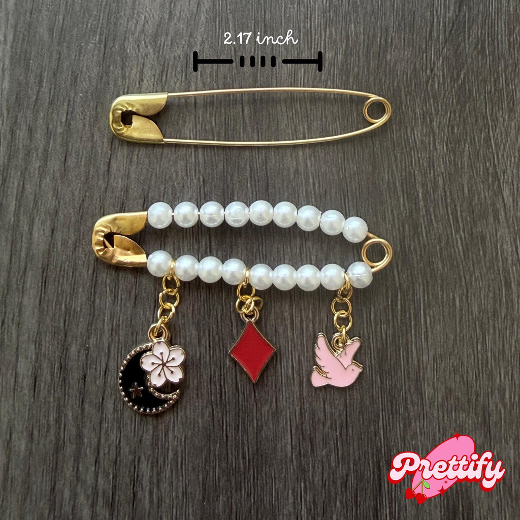 Large Pearl Safety Pin Brooch with Custom Charms | Handmade Beaded Pin | Bag Charm | Jacket Pin | Gift for Her