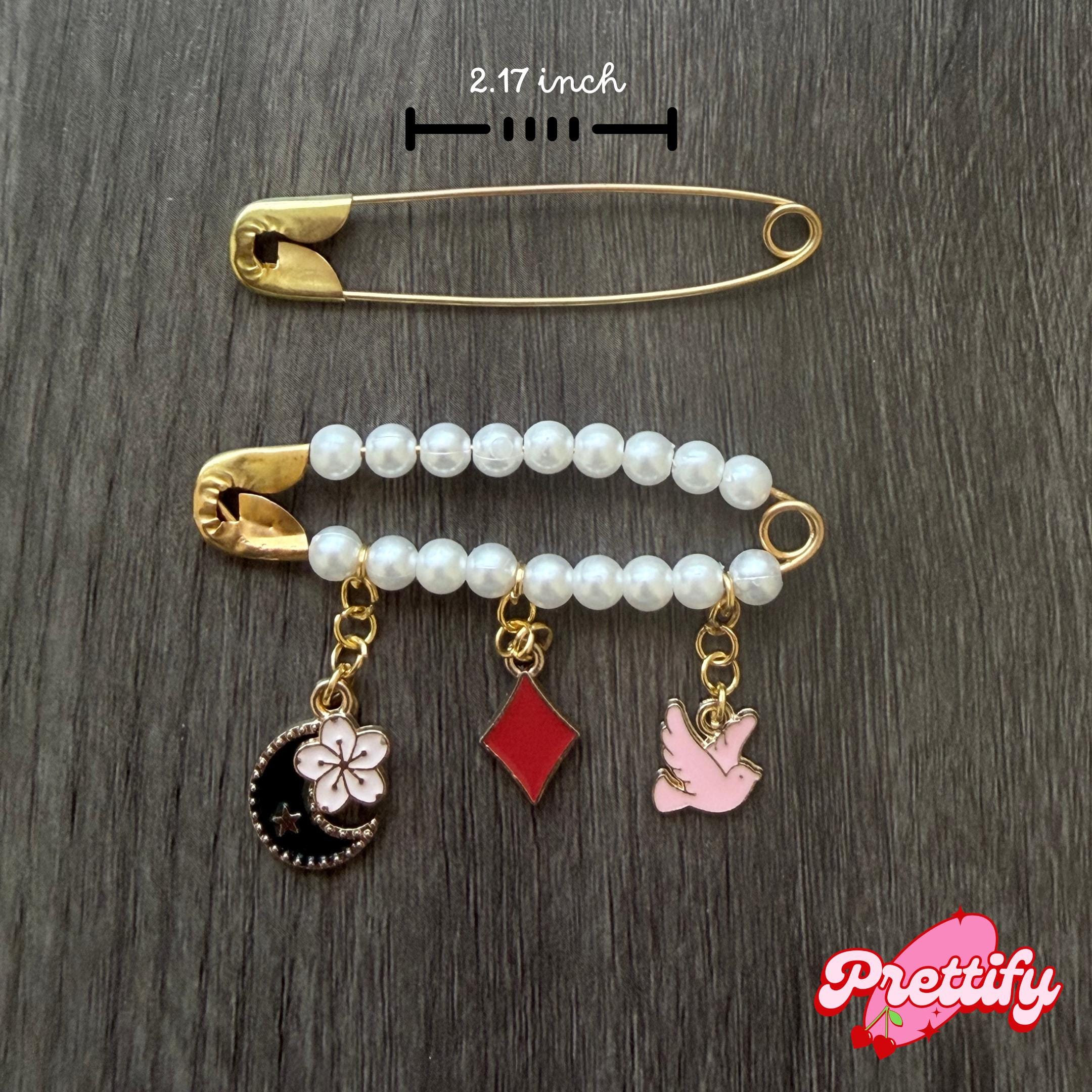 Large Pearl Safety Pin Brooch with Custom Charms | Handmade Beaded Pin | Bag Charm | Jacket Pin | Gift for Her